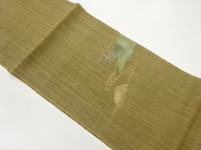 流水に草葉模様織出し夏用名古屋帯